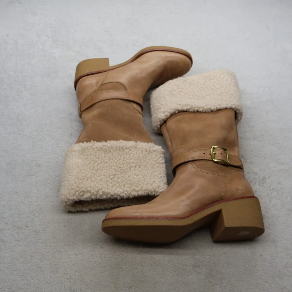 Coach Women 8.5B Boots Brown Parka Leather Shearling Buckle Designer Chic A01640